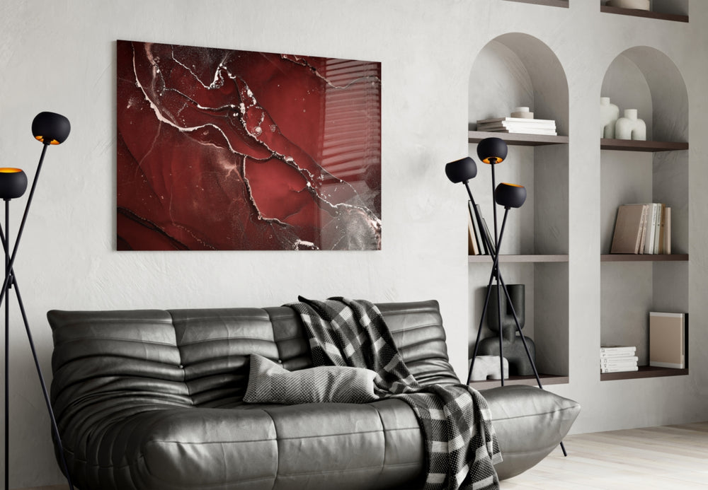 Crimson Marble panel adding luxe mood to a dining room