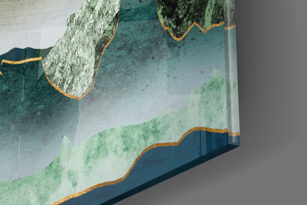 Golden Mountains panel catching gallery light to reveal its tactile ridge