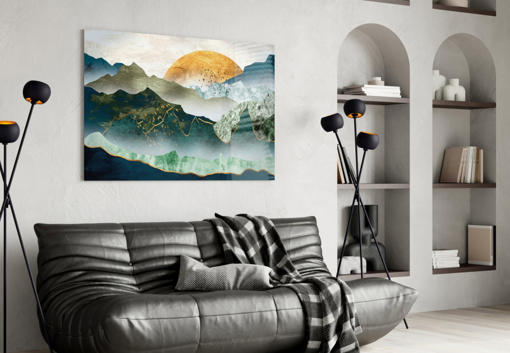 Golden Mountains panel adding zen mood to a meditation corner