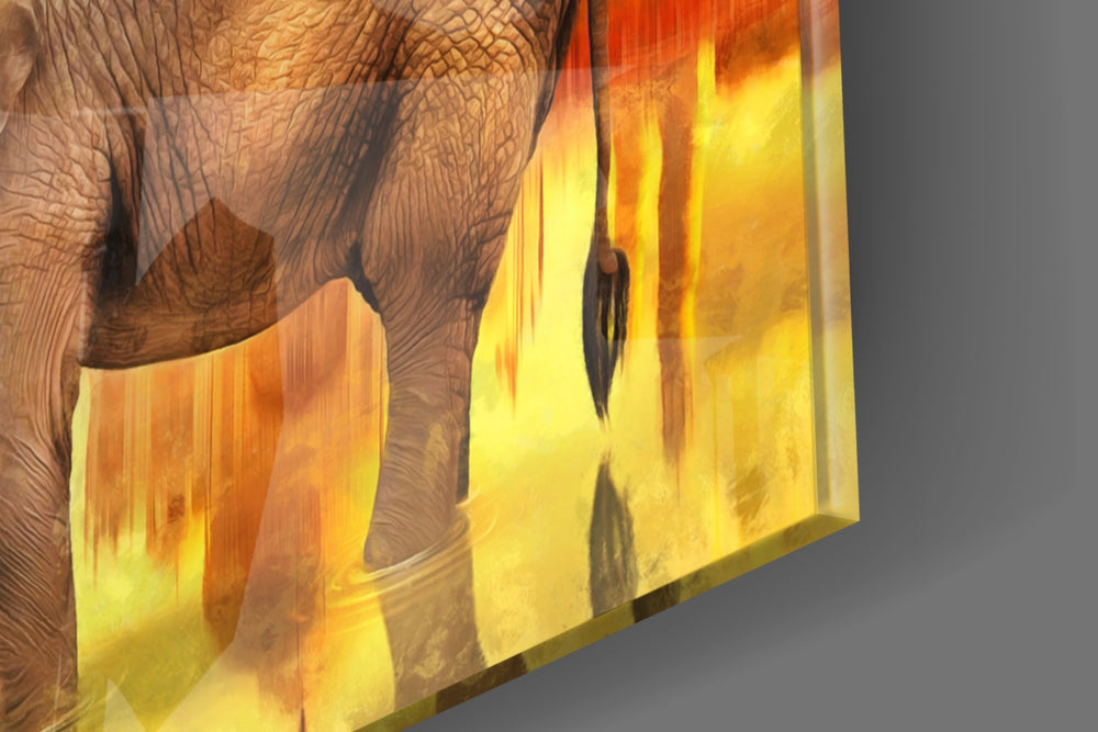 Indian Elephant panel catching gallery light to reveal its tactile wash