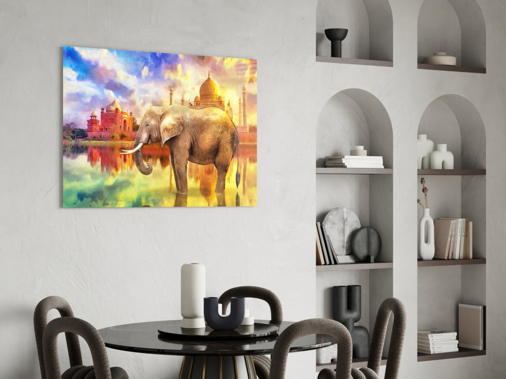 Indian Elephant glass print enhancing a foyer with editorial drama