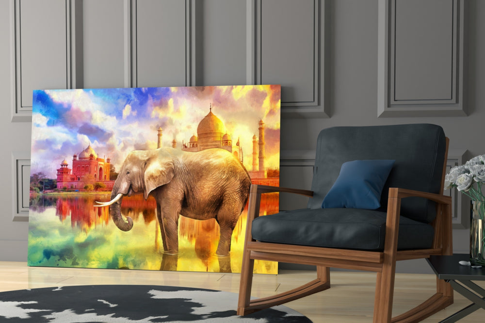 Indian Elephant artwork anchoring a wall with bold wanderlust palette