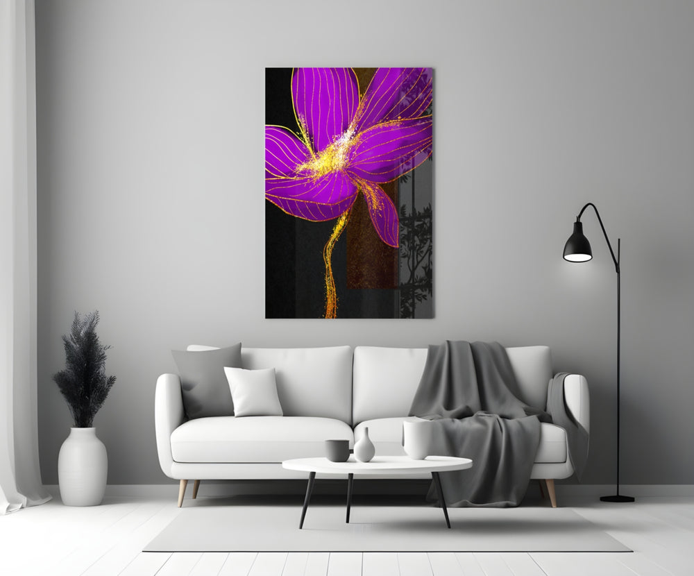 Neon Bloom glass wall art styled above a vanity in a powder room