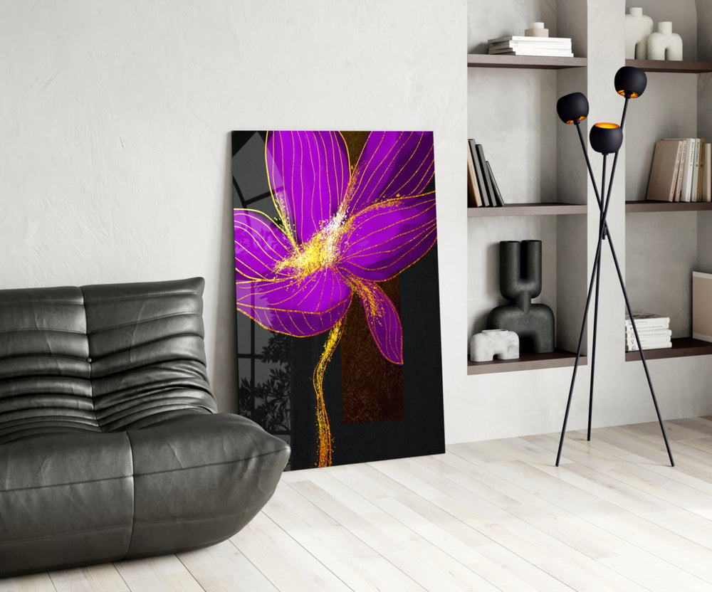 Neon Bloom glass print enhancing a foyer with cinematic drama