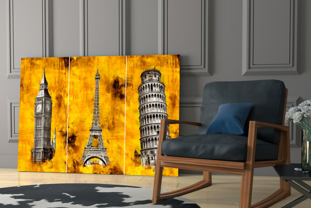 European Landmarks artwork anchoring a wall with moody wanderlust palette