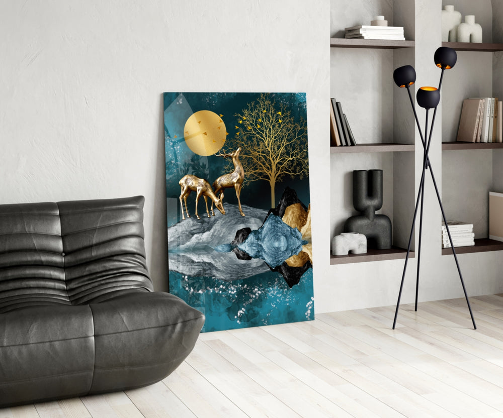 Twin Deer glass print enhancing a foyer with editorial drama