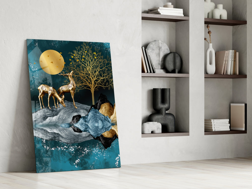 Twin Deer artwork anchoring a wall with moody luxe palette