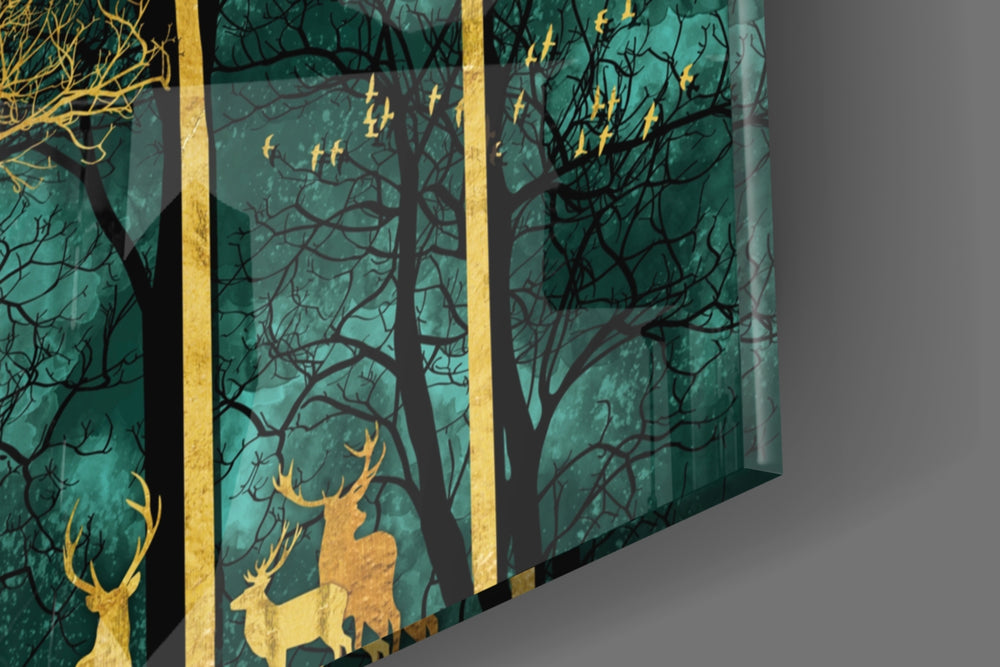 Gold Forest Deer panel catching low light to reveal its tactile shimmer