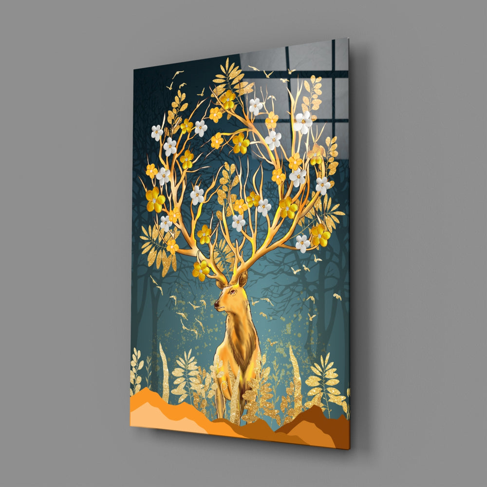 Close-up detail of gold antlers blossoming into florals