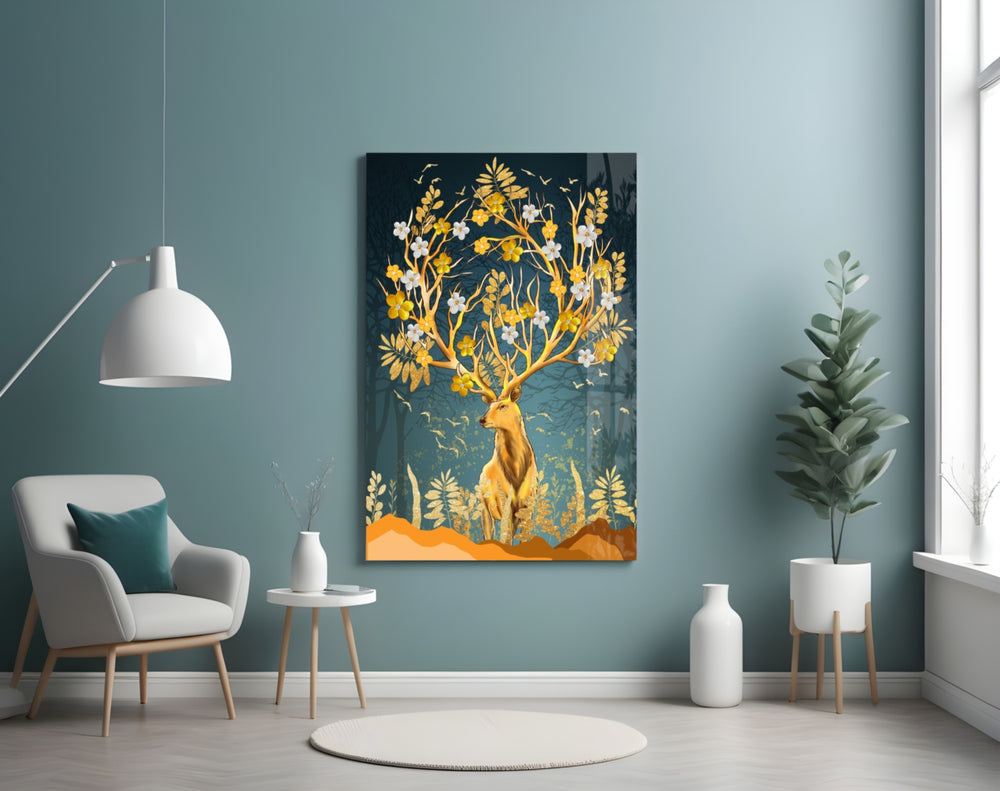 Floral Stag panel adding editorial mood to a foyer