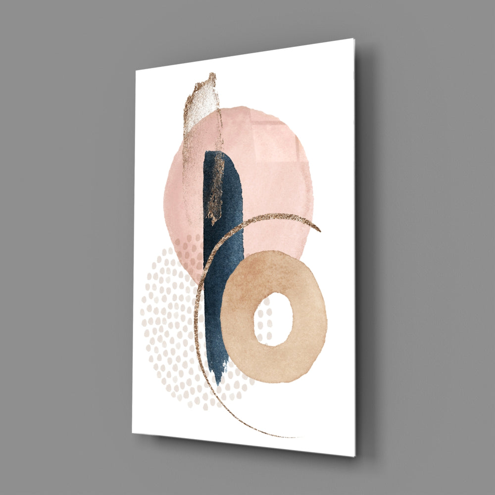 Close-up detail of blush ovals over navy brushstroke