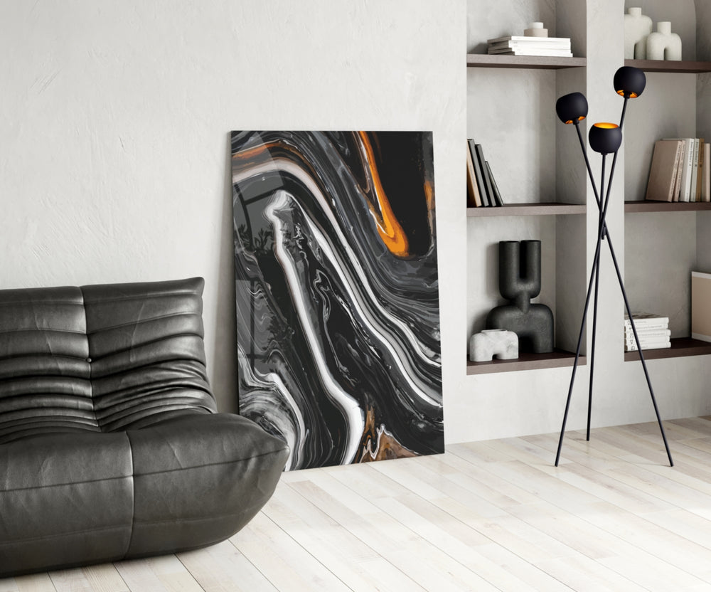 Black Wave glass print enhancing a foyer with cinematic drama