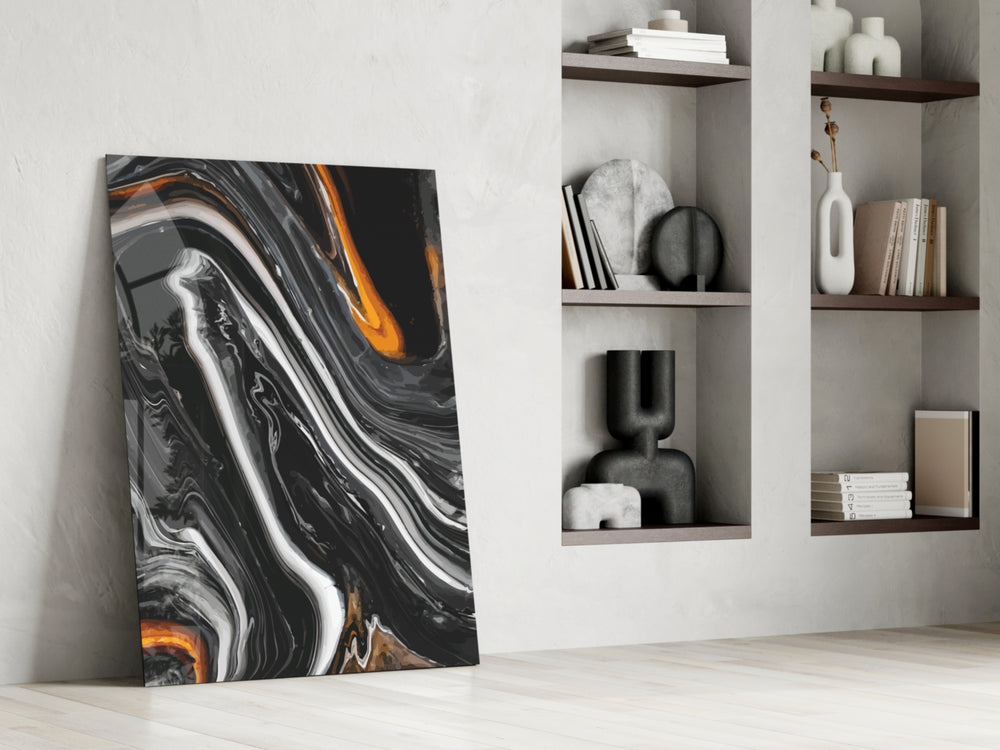 Black Wave artwork anchoring a wall with moody masculine palette