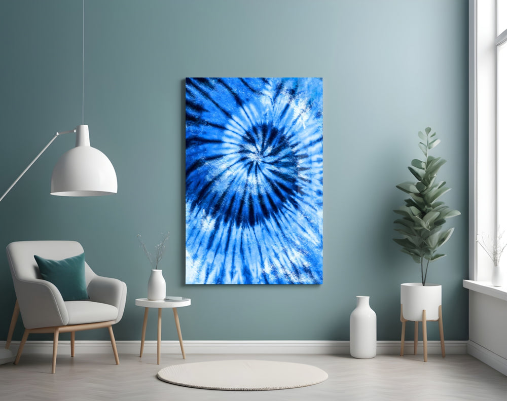 Blue Tie Dye panel adding statement mood to a creative office