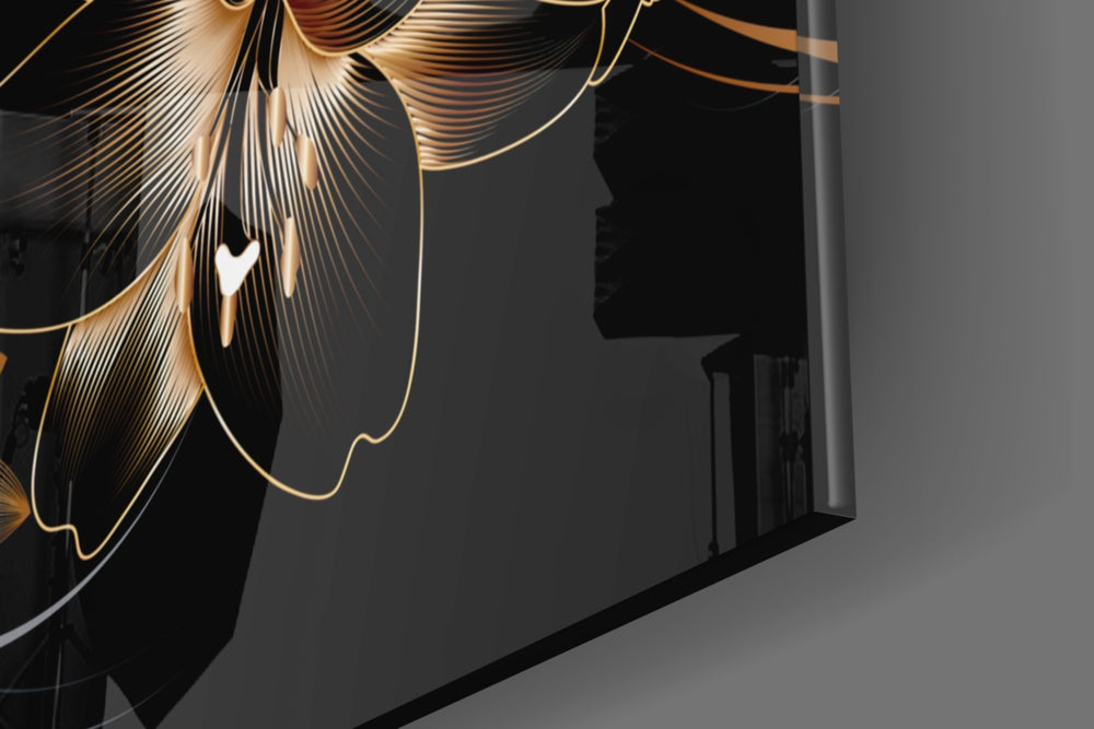 Bronze Lilies panel catching low light to reveal its tactile precision