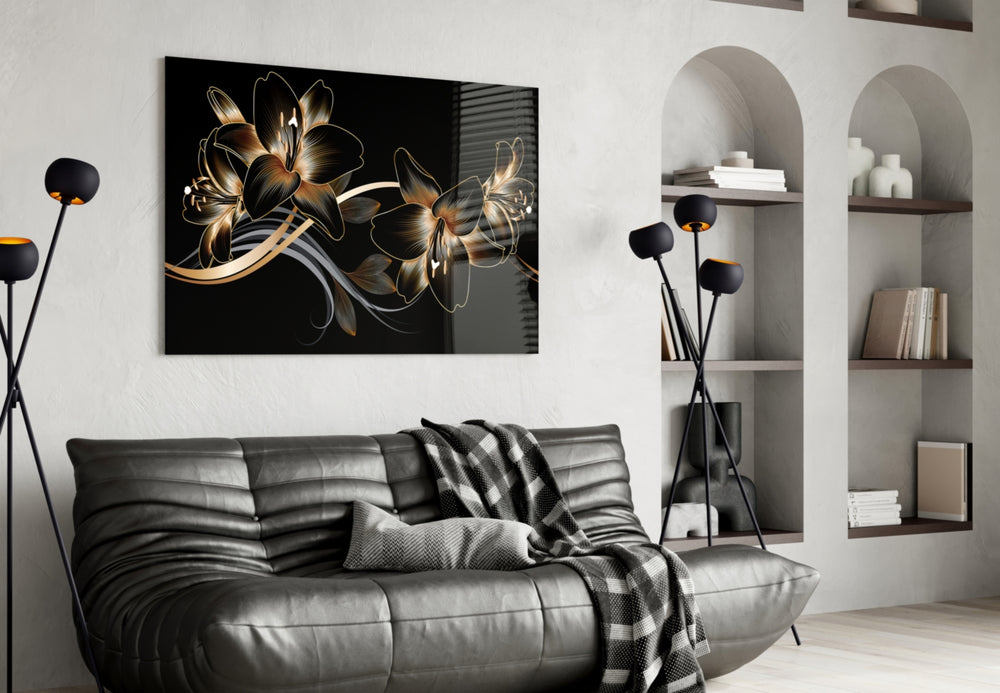 Bronze Lilies panel adding luxury mood to a foyer