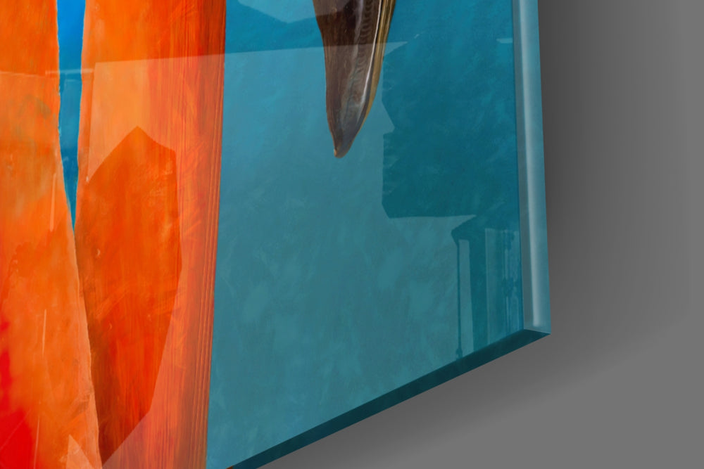 Twin Flamingos panel catching gallery light to reveal its tactile down
