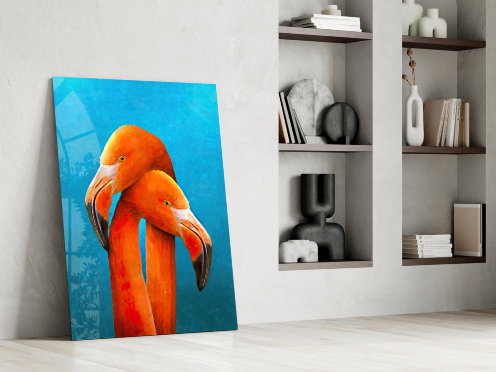 Twin Flamingos artwork anchoring a wall with bold tropical palette