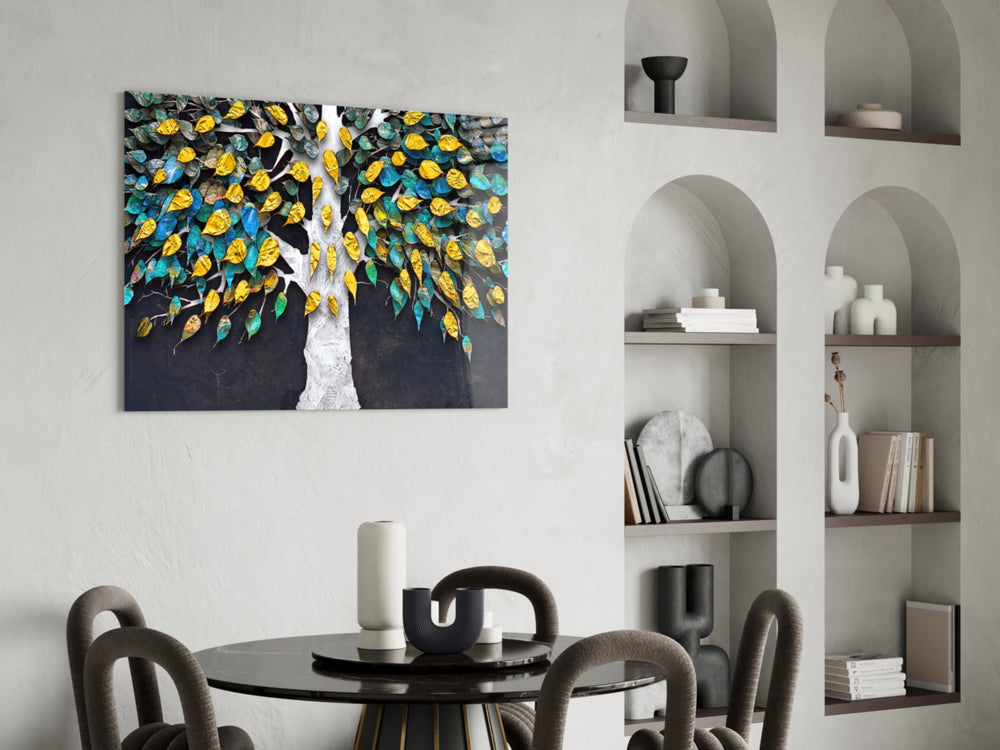 Jewel Tree glass print enhancing a foyer with cinematic drama