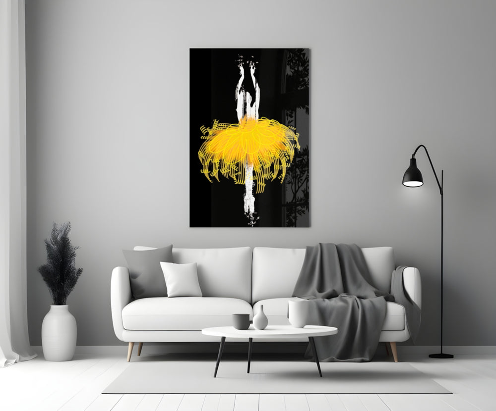 Gold Ballerina glass wall art styled above a vanity in a girl's room