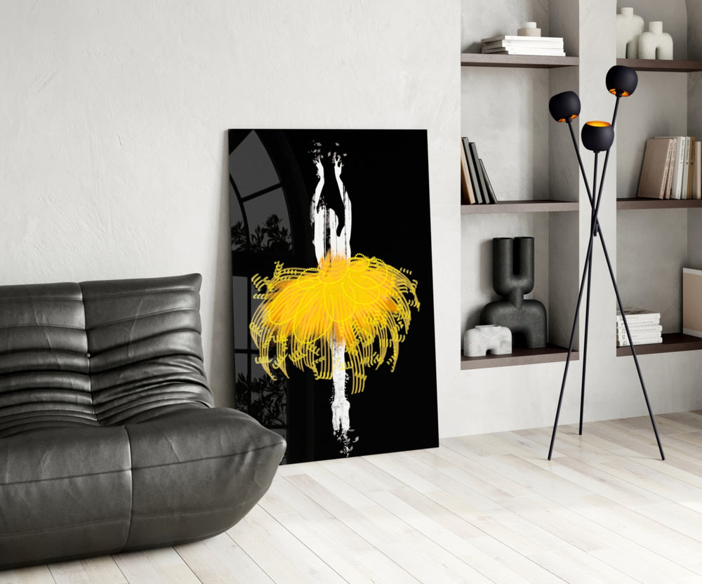 Gold Ballerina glass print enhancing a foyer with editorial drama