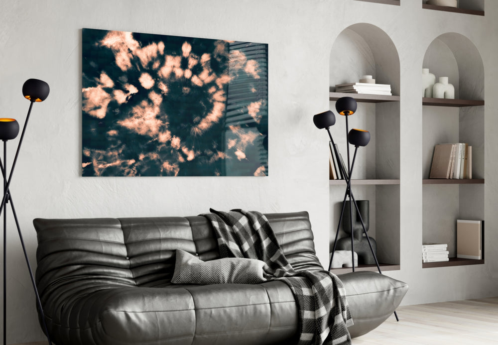 Coral Bloom panel adding editorial mood to a powder room