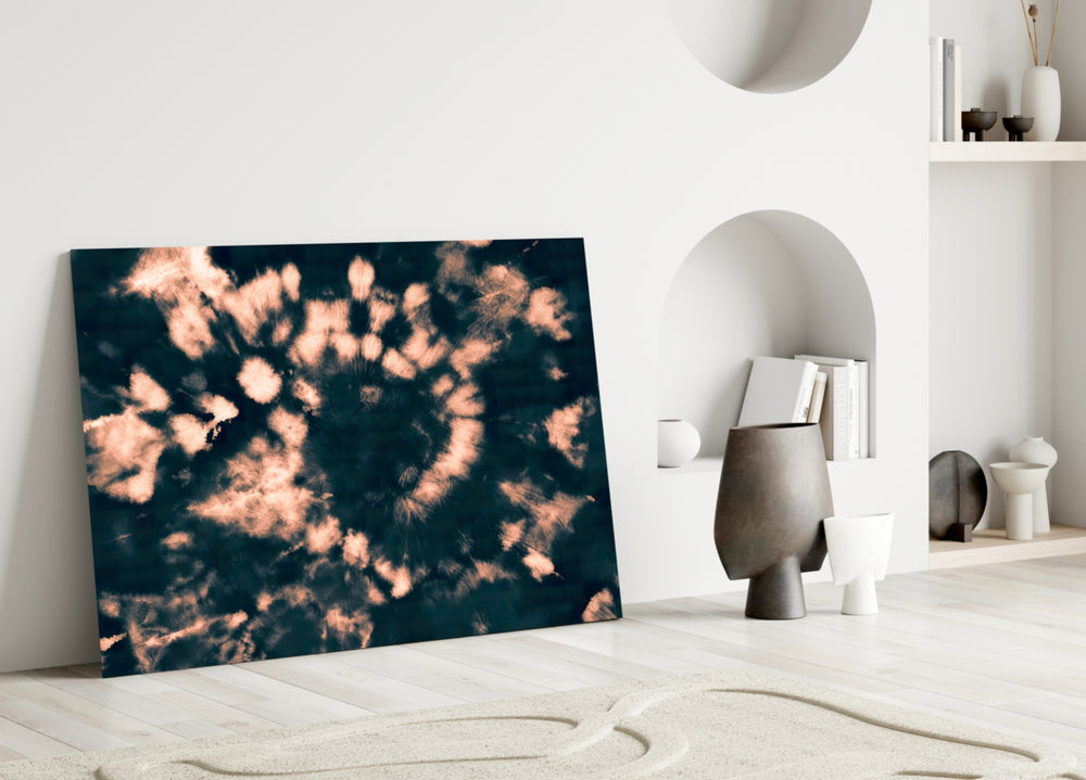Coral Bloom glass wall art styled above a desk in a study