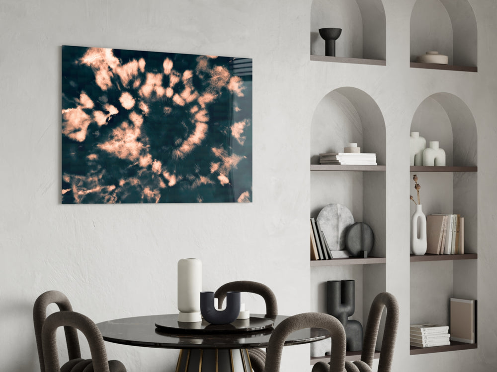 Coral Bloom glass print enhancing a foyer with cinematic drama