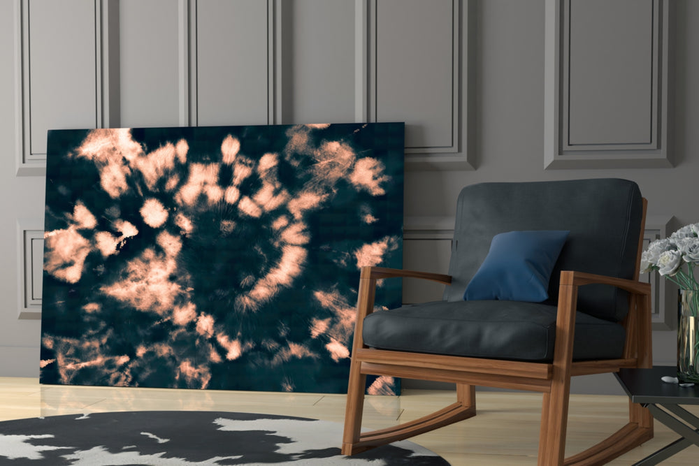 Coral Bloom artwork anchoring a wall with moody organic palette