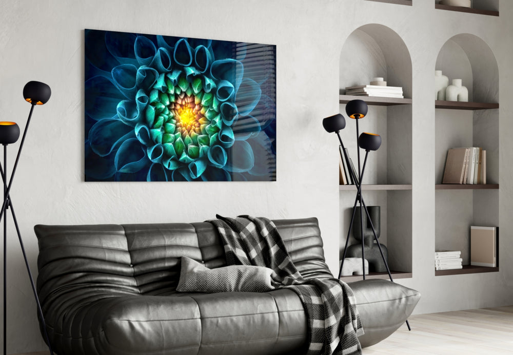 Teal Dahlia panel adding luxe mood to a master bedroom