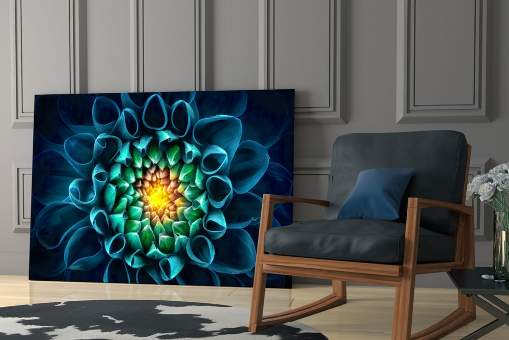 Teal Dahlia artwork anchoring a wall with moody luxe palette