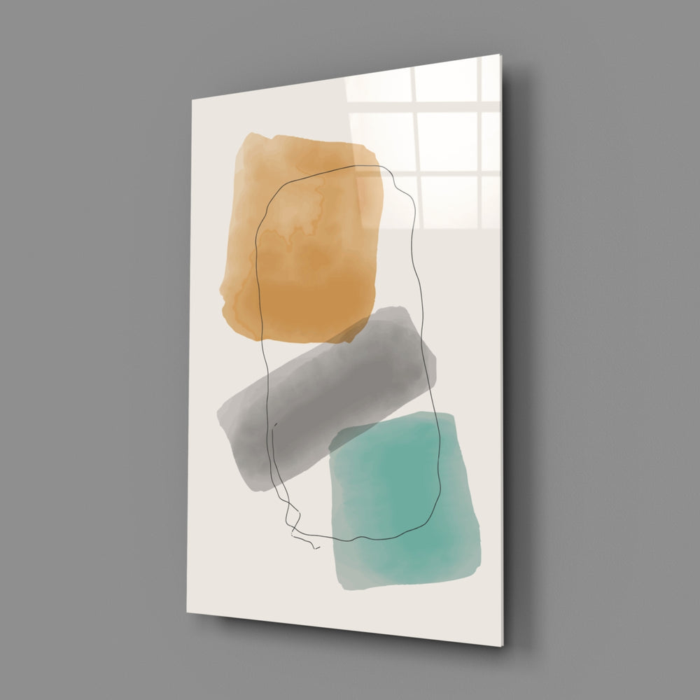 Close-up detail of amber and teal squares inside pencil contour