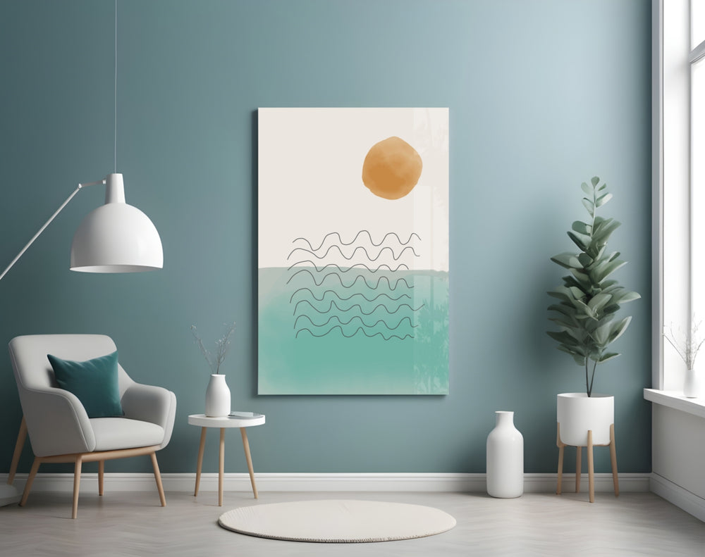Coastal Sun panel adding calming mood to a powder room