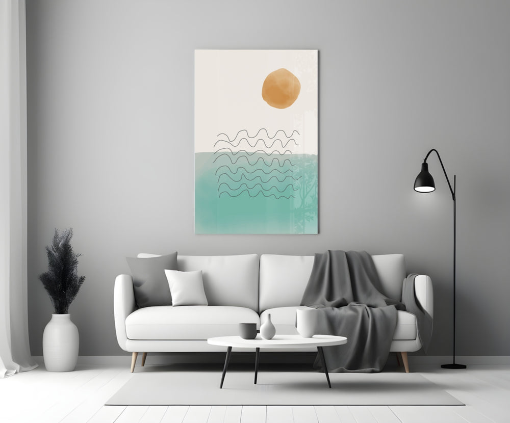 Coastal Sun glass wall art styled above a bed in a bedroom