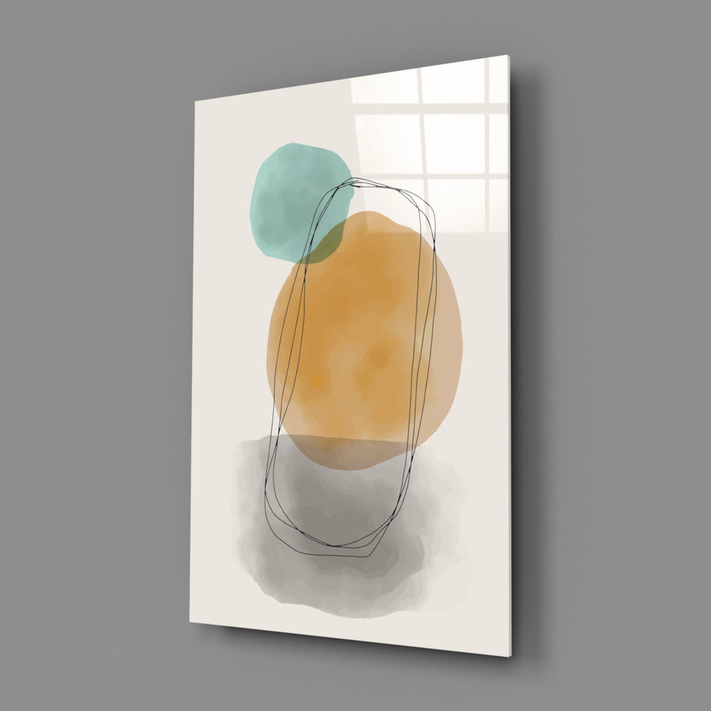 Close-up detail of amber sun overlapping teal watercolor circle