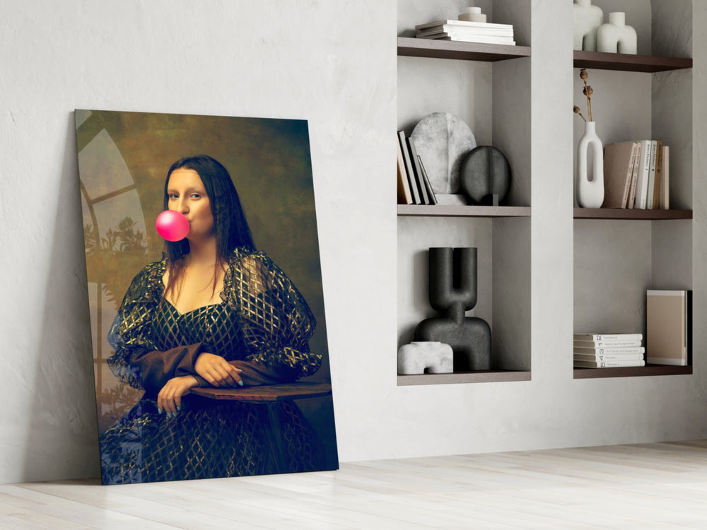 Bubble Mona artwork anchoring a wall with moody witty palette