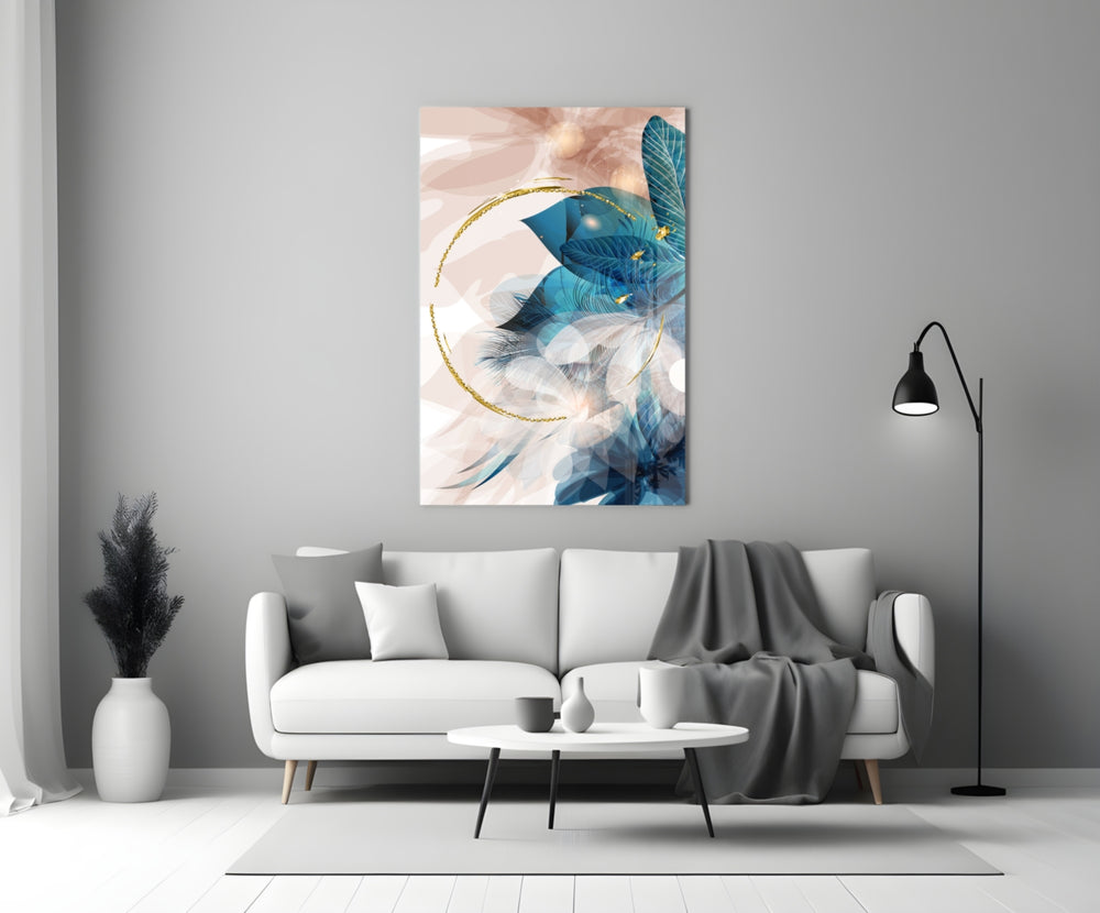Coral Bloom glass wall art styled above a vanity in a powder room