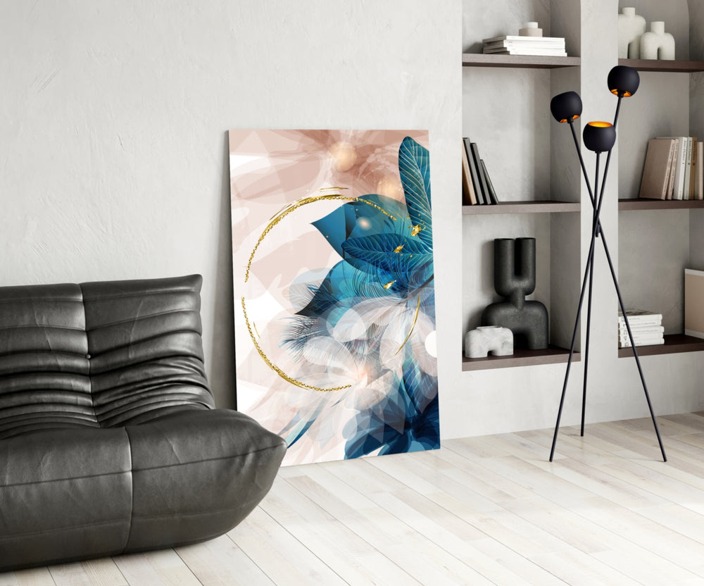 Coral Bloom glass print enhancing a foyer with cinematic drama