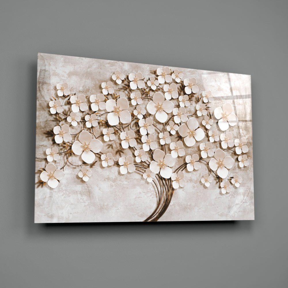 Close-up detail of sculpted ivory petals across the canopy