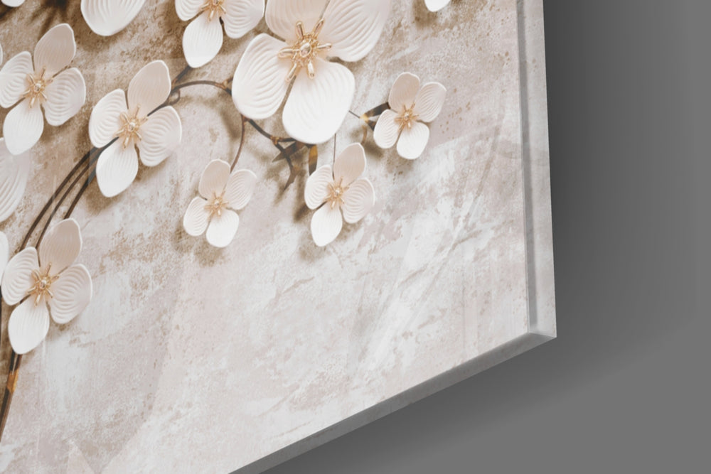 Ivory Blossom Tree panel catching low light to reveal its tactile relief