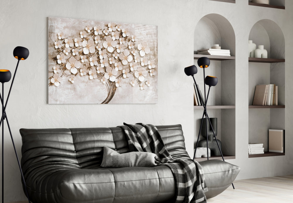 Ivory Blossom Tree panel adding luxe mood to a foyer
