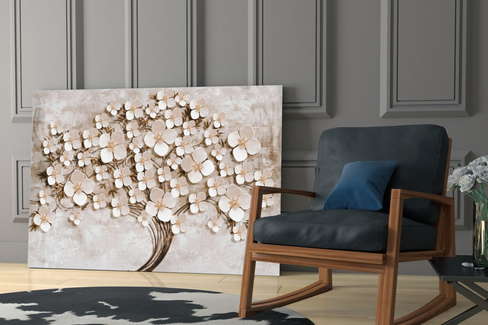 Ivory Blossom Tree artwork anchoring a wall with moody luxe palette
