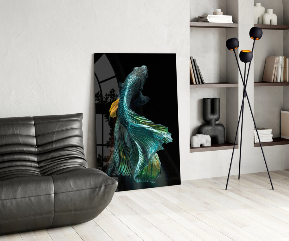 Betta Fish glass print enhancing a foyer with cinematic drama