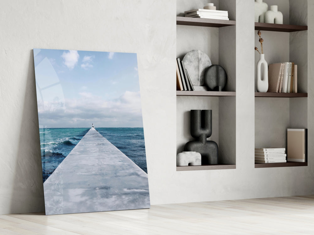 Pier Horizon artwork anchoring a wall with serene coastal palette