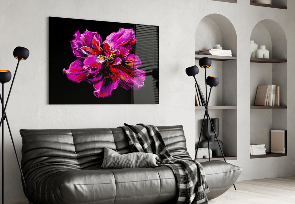 Magenta Bloom panel adding editorial mood to a master bedroom