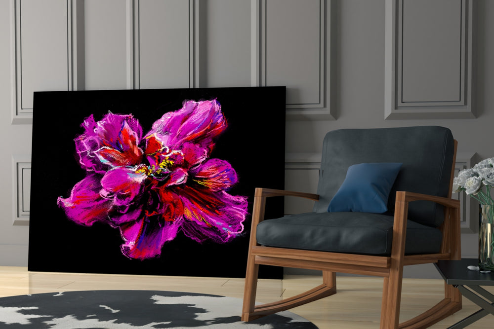 Magenta Bloom artwork anchoring a wall with bold romantic palette