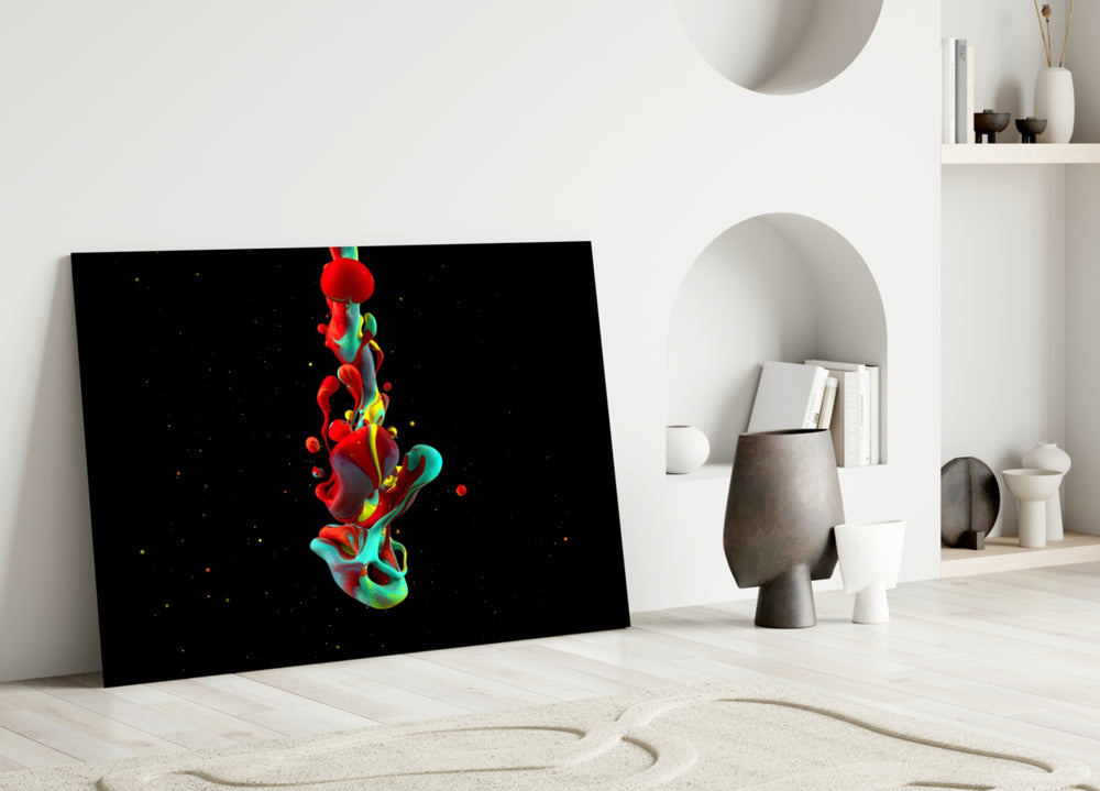 Liquid Stack glass wall art styled above a desk in a creative office