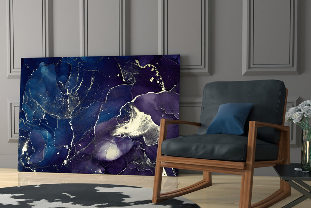 Indigo Marble artwork anchoring a wall with moody sophisticated palette