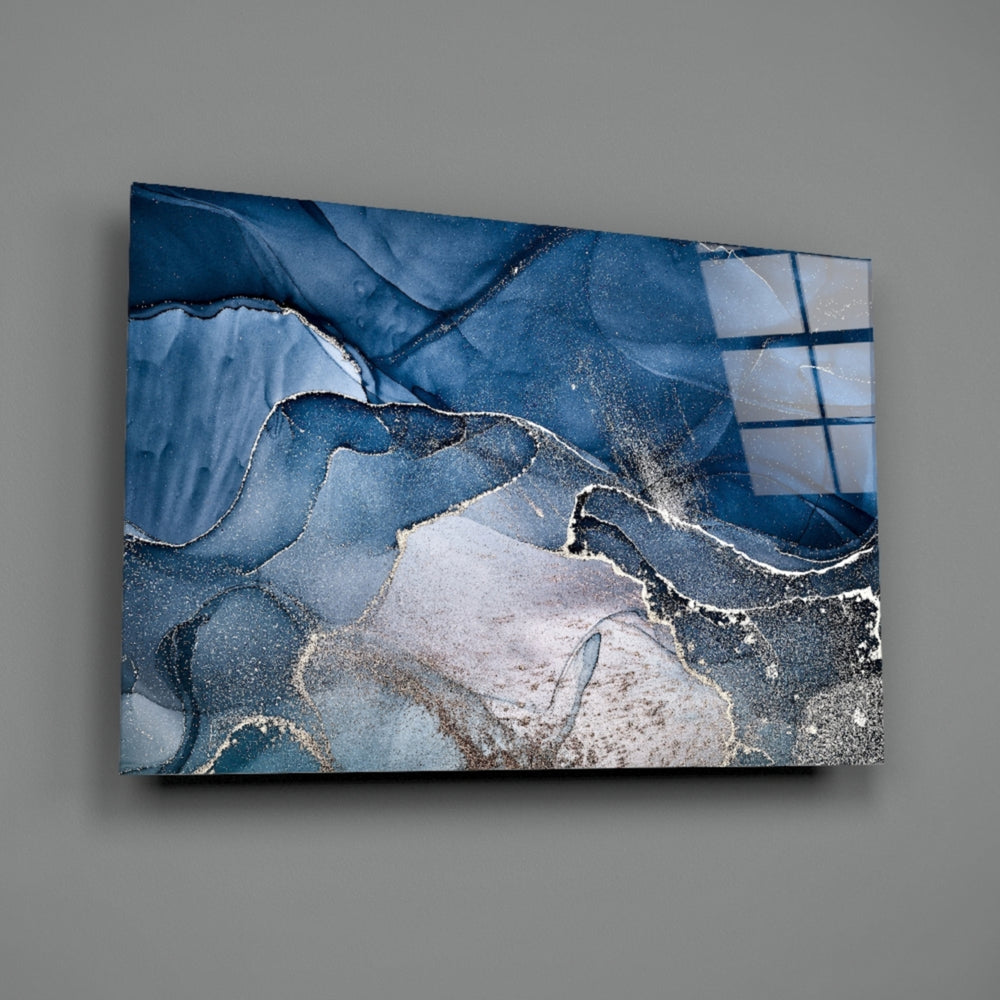 Close-up detail of sapphire cloud pooling into ivory-blush stone