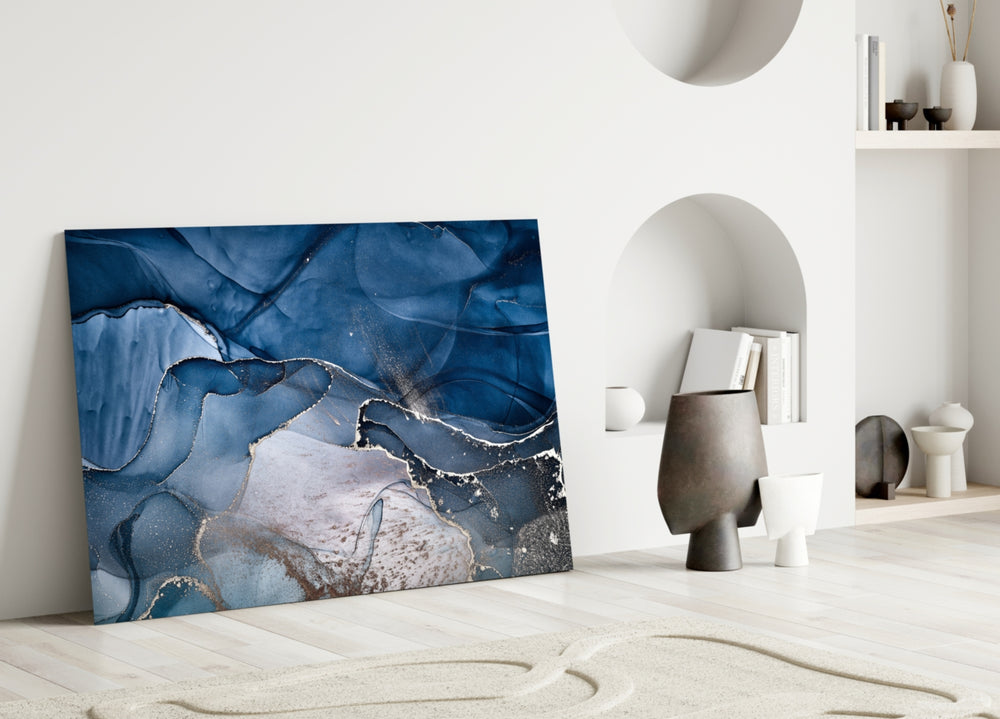 Sapphire Stone glass wall art styled above a sofa in a living room